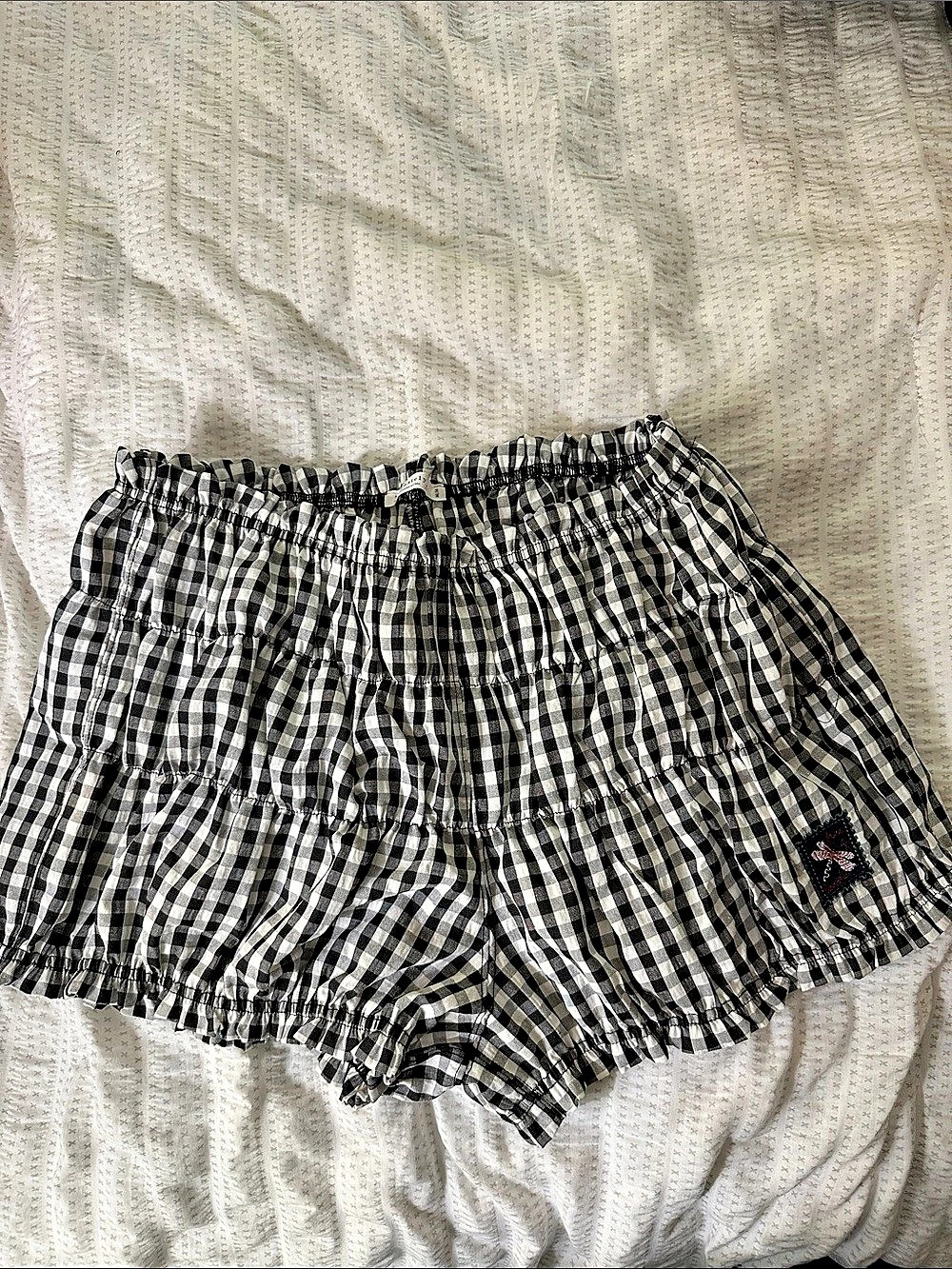 Free People Gingham Ruffle Shorts Black & White Medium NWOT